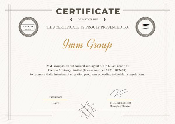Từ 2021, IMM Group là đại diện chính thức, được ủy thác bởi Văn phòng luật Frendo Advisory.